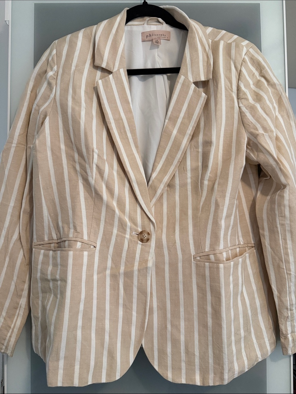 Philosophy Beige & White Striped Women's Blazer L